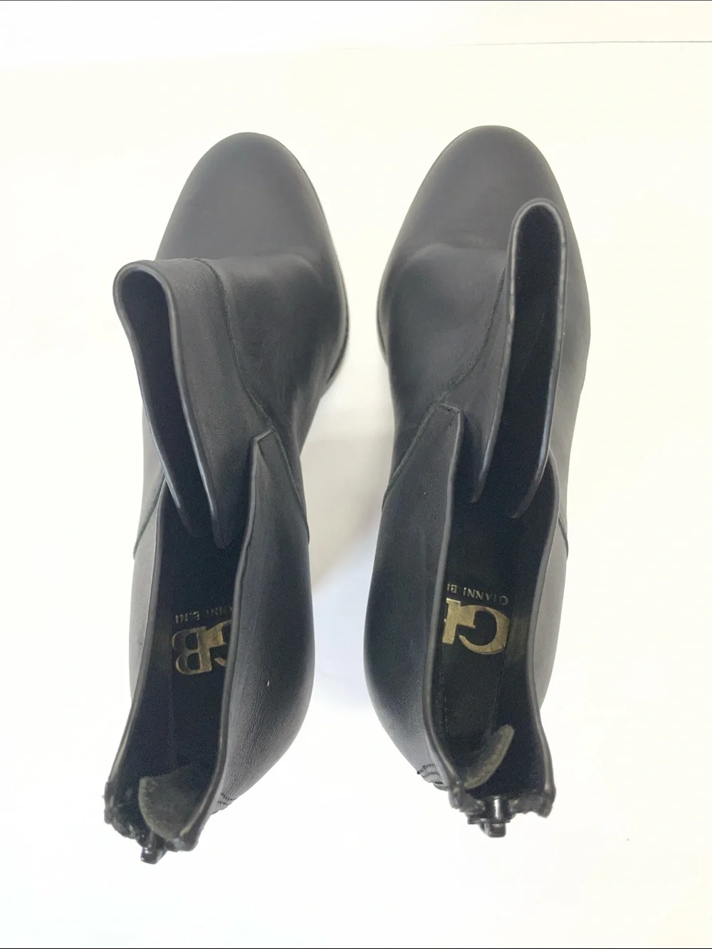 Gianni Bini Black Leather Cutout Ankle Booties with Stacked Heel